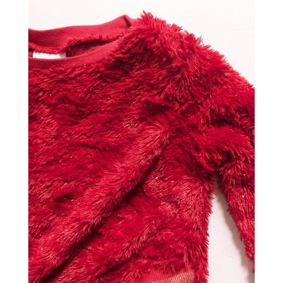 Nannette Kids Girls Red Fuzzy Sparkle Faux Fur Sweater Size 6 – Cozy & Festive - Picture 3 of 9